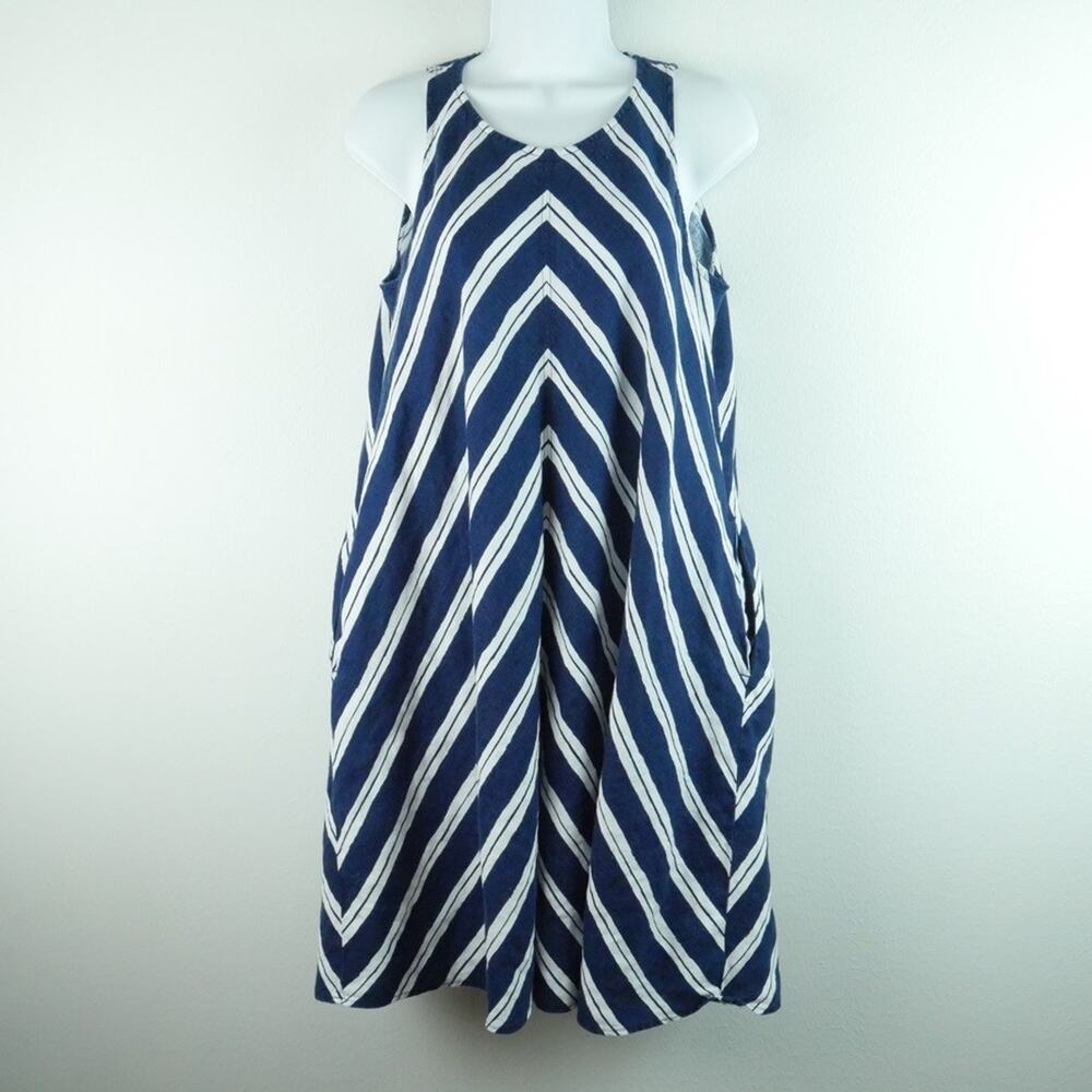 Land's End 100% Linen Dress Small Shift A Line Nautical Stripe Coastal Beach